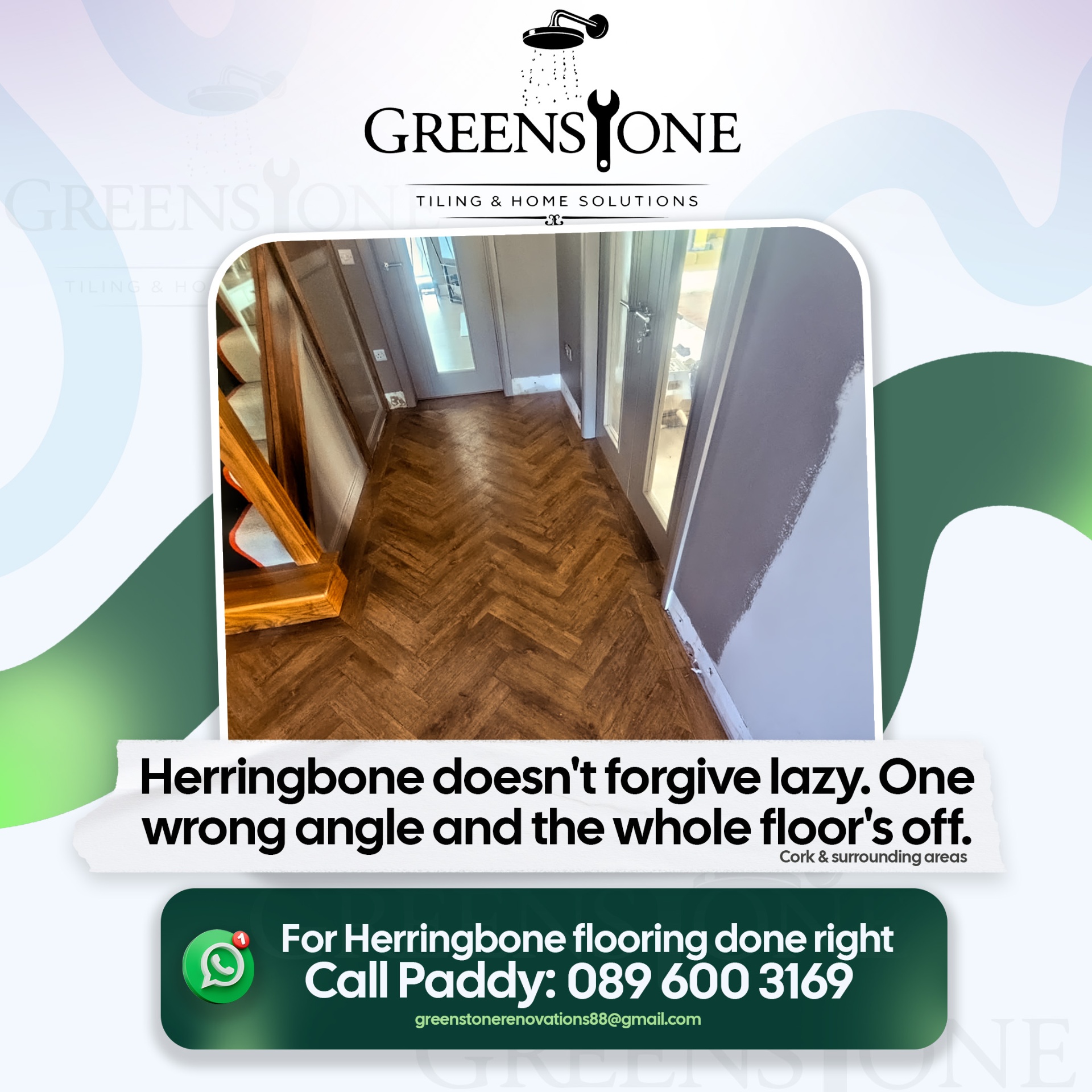 Herringbone LVT hallway laid by Greenstone in Cork