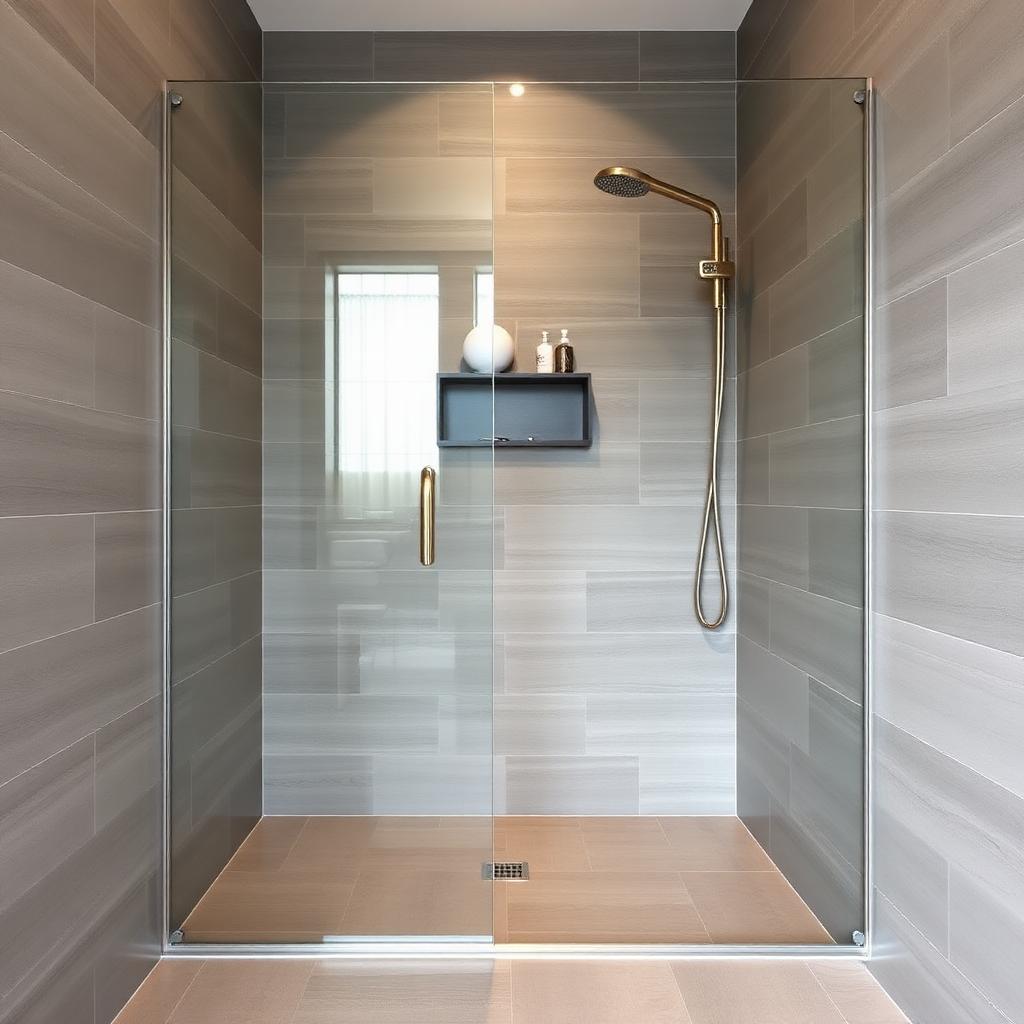 Bathroom with brass shower fixtures — placeholder