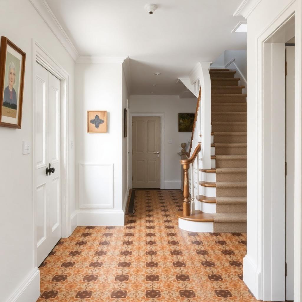 Patterned encaustic hallway floor — placeholder